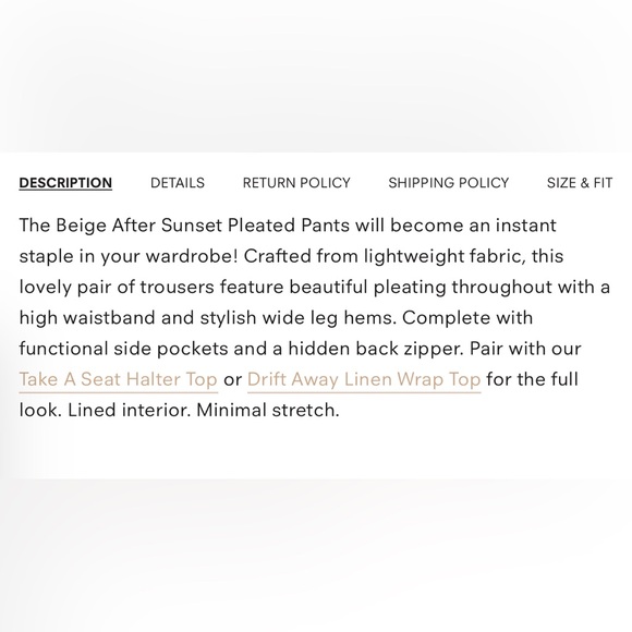 NWT jluxlabel beige After Sunset Pleated Pants - Picture 6 of 6